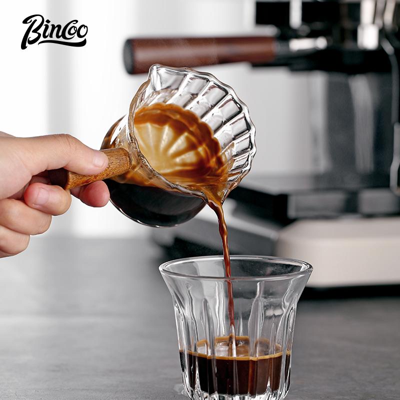 BINCOO Coffee Milk Cup with Scale Italian Concentrated Measuring Cup with Wooden Handle Milk Jar 160ML 8