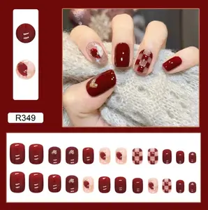 Kuku Palsu 24pcs With Box Fake Nail Art Korea Set Wedding Lamaran Wisuda Pesta Nail Tip Acrylic Cantik Natural Siap Pakai Free Lem Cair