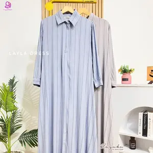 Dress Layla Panjang Garis Wanita Modis Look Simple & Classy Gamis Kemeja Elegan Bahan Adem Premium Muslimah Casual Yayuku by Yayoe Hijab
