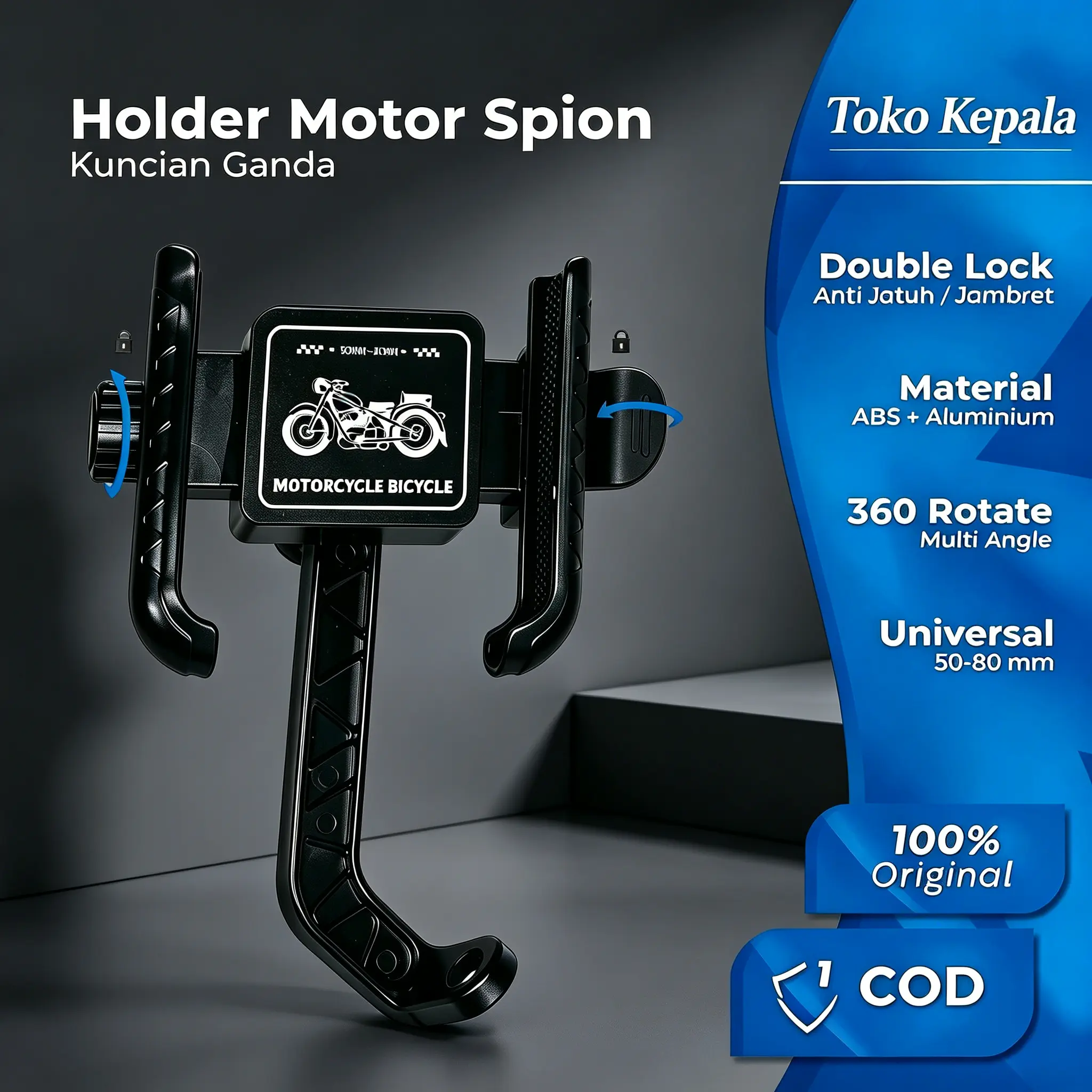 【COD】Holder HP Spion & Stang Motor Double Lock Anti Jambret Anti Maling 360 Rotasi Kokoh Anti Jatuh Universal