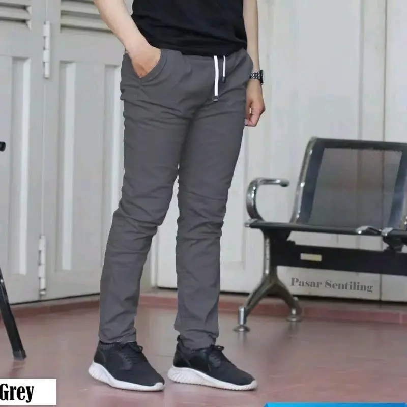 Celana Panjang Cinos Dewasa 4 Pcs - Pinggang Melar, Slimfit Casual Hitam, Cocok untuk Kerja Pria/Cewek Chino Formal Kantor Skinny Cowok Stretch Katun 4