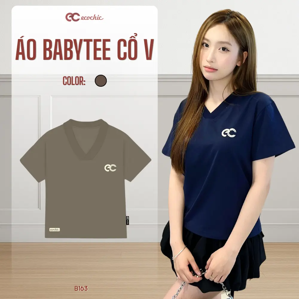 Áo Phông Baby Tee Cổ Tim ECOCHIC B163 Chất Liệu Thun Mỹ Co Giãn 4 Chiều Vừa Vặn Local Brand Chính Hãng