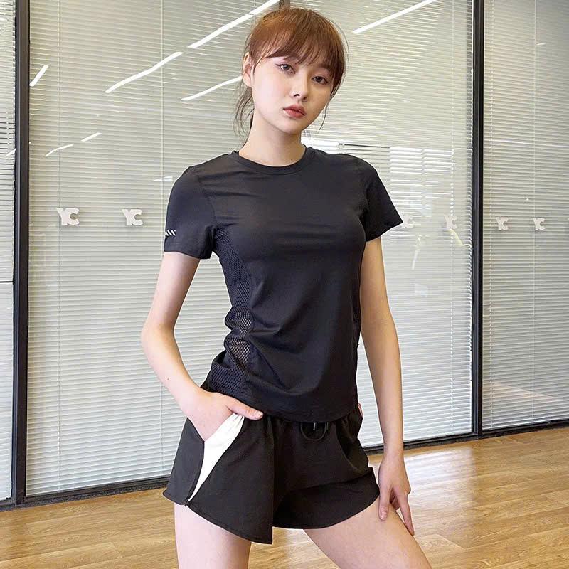 Bộ Đồ Thể Thao Nữ Tập Gym Aerobic Chạy Bộ Đạp Xe Nữ  Chất Vải Thun Poly Co Giãn 4 Chiều Dáng Đùi 2 Lớp Áo Cộc Tay NG07 Sport Chạy Bộ Tập Thể Dục Thể Dục