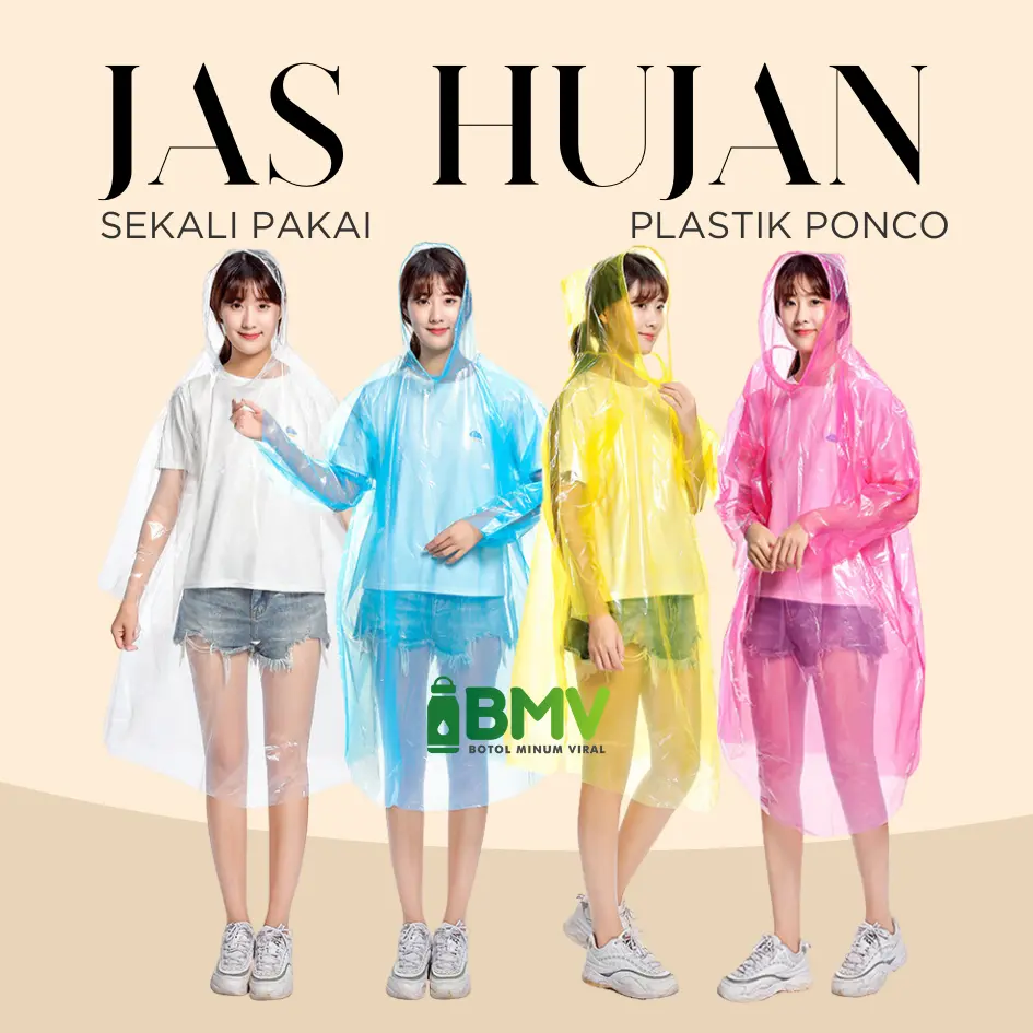 Jas Hujan Sekali Pakai Plastik Transparan Pakai Lengan Tebal Panjang