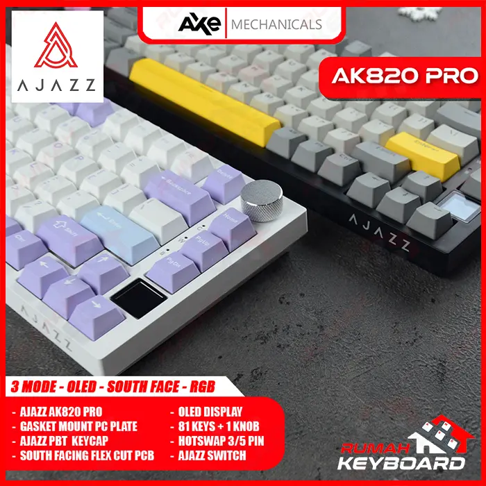 MECHANICAL KEYBOARD - AJAZZ AK820 PRO - 75% - OLED - GASKET - SOUTH 4