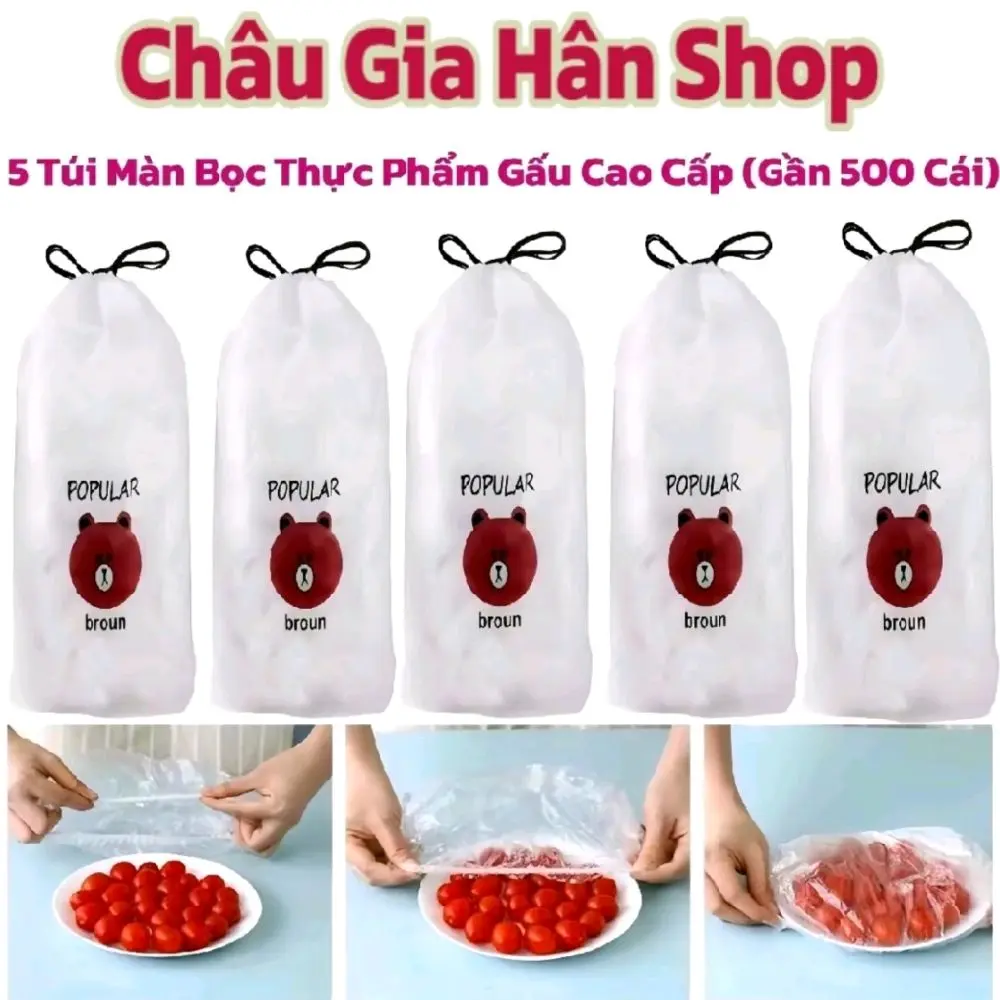 Set 5 Túi Màng Bọc Thực Phẩm Co Giãn Hỉnh Gấu ( Túi 90 Đến 100 Cái ) - Màng Pe Bọc Thực Phẩm, Bảo Quản Thức Ăn ( Giá Sỉ ) ( Mua Lẻ Giá Sỉ )