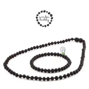 Amber Buddy | XB54BM Kalung & Gelang Amber Dewasa Black Matte - 42cm - 18cm.