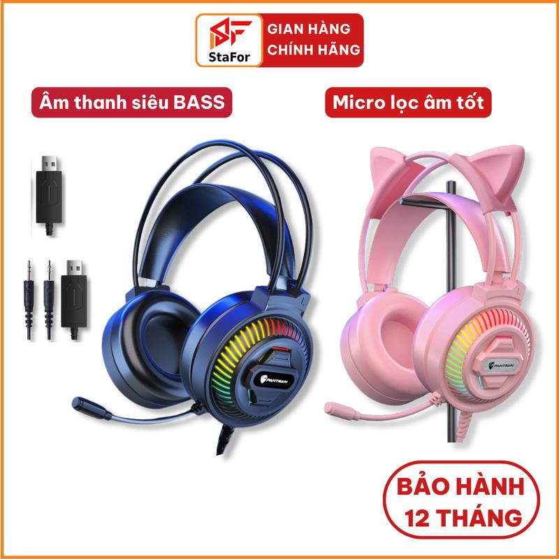 Tai nghe chụp tai GAMING chống ồn có mic đàm thoại lọc âm đèn LED đổi màu headphone chơi game trên laptop pc