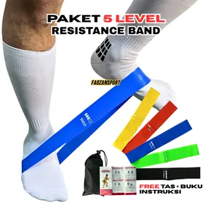 FAOZANSPORT Paket 5 Level Resistance Band Karet Latihan Kaki  Siap Pakai Dengan 5 Level Intensitas Latihan Optimal Free Tas Buku Instruksi