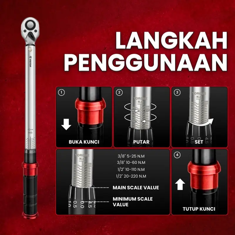 FIXTOP Kunci Torsi Momen 1/2 Inch 10-110 Nm 3/8 Inch 5-25 Nm Torque Wrench Moment Motor Mobil 3