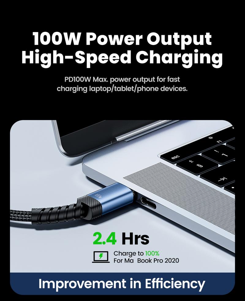 Product Introduction of Toocki 100W/60W Type C To Type C Cable Fast Charging USB To Type-C Charger Cord 90 Degree Elbow PD Data Wire 2-in-1 A/C To C Elbow Braided Wire 24