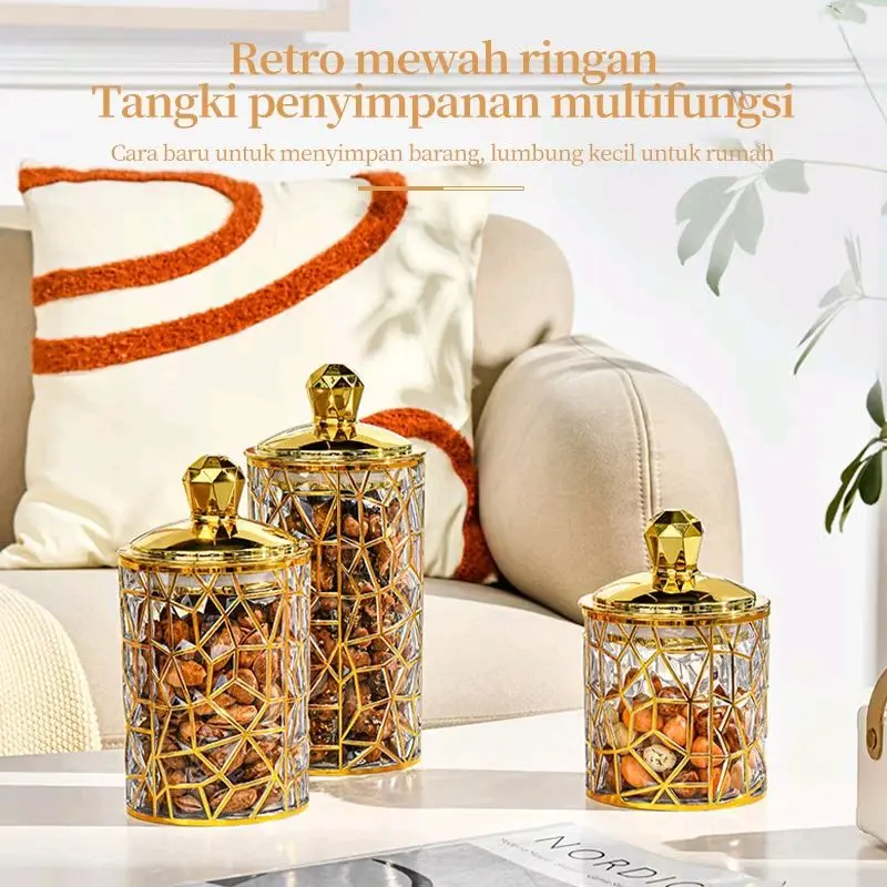 Toples Kedap udara untuk kue kering bahan akrilik Gold Penyimpanan Wadah