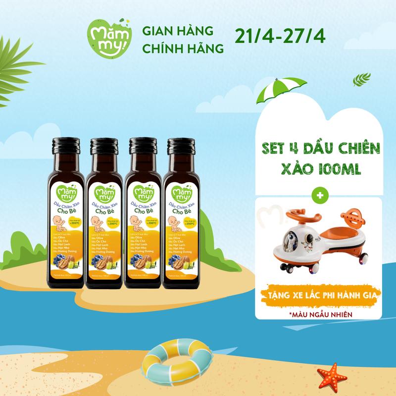 [Tặng XE LẮC PHI HÀNH GIA] Combo 4 Dầu chiên xào Mămmy 100ml giàu dha, vitamin cho bé Dầu Ăn