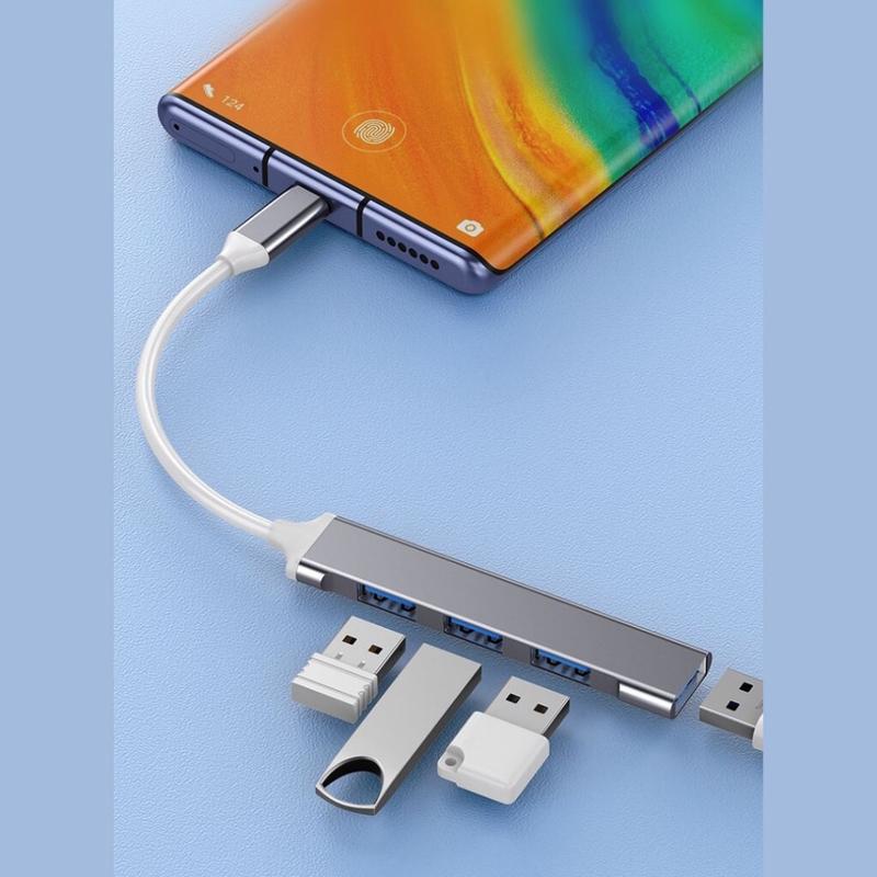 Usb hub adapter 3.0 quinton ultra thin Type c to usb A4 port aluminium silver for laptop,mobile phone,& macbook 4