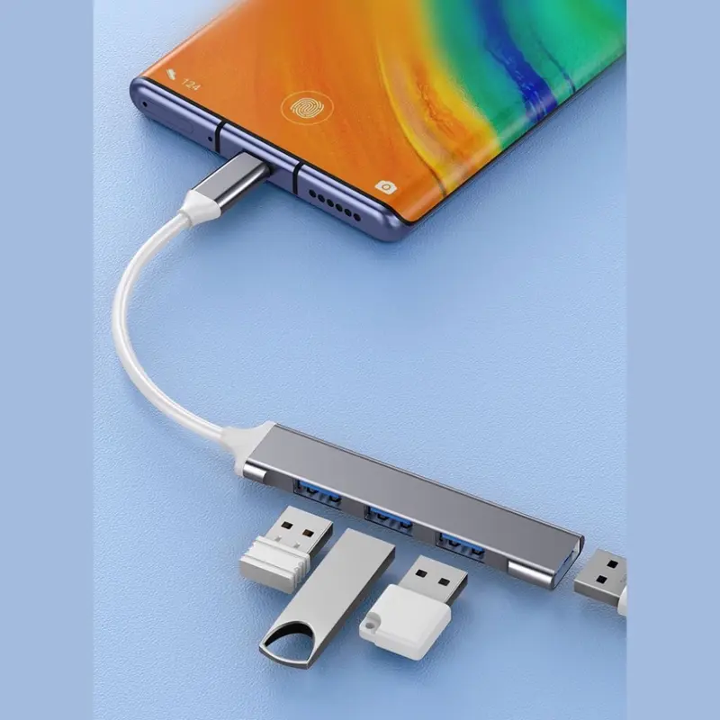 Usb hub adapter 3.0 quinton ultra thin Type c to usb A4 port aluminium silver for laptop,mobile phone,& macbook 4