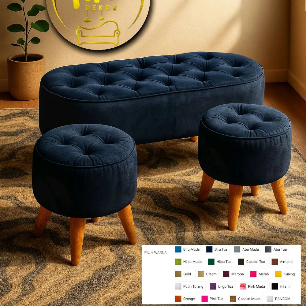 Bundling Sofa - Bech Oval 90x40 1pcs + Stool Bulat Diameter 40 2pcs - Set Sofa Minimalis - 1 Set Sofa Minimalis Furniture