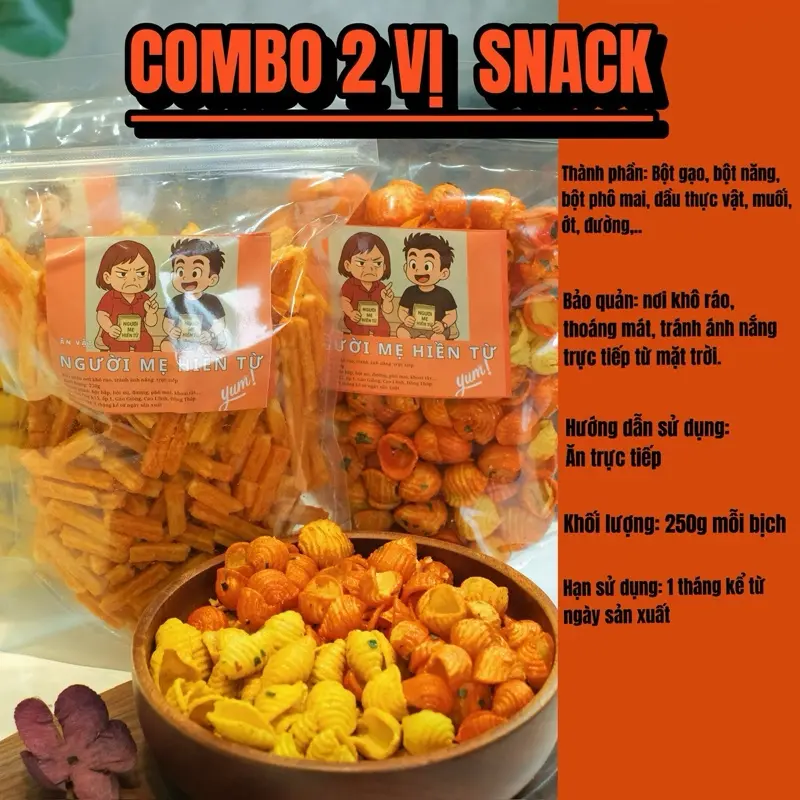 COMBO 2 VỊ SNACK GIÒN RỤM [ 2 BỊCH MỖI BỊCH 250g, NGƯỜI MẸ HIỀN TỪ ]