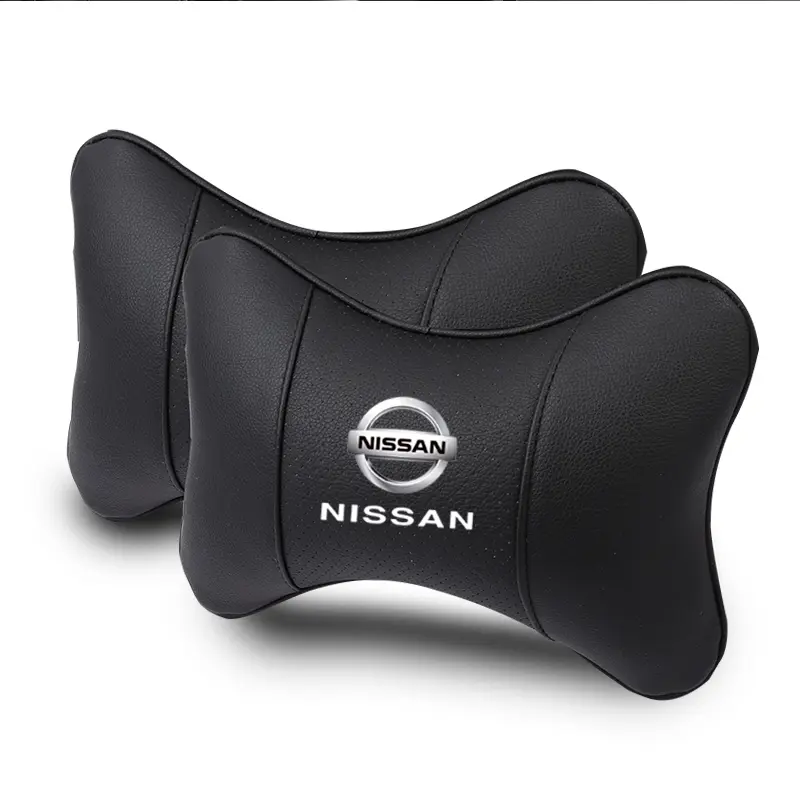 Breathable Leather Headrest Neck Pillow Car Head Neck Pillow For Nissan Leaf X Trail Navara Almera Kicks Versa Primera P12 March Juke Teana Qashqai J11 J12 Auto Accessories