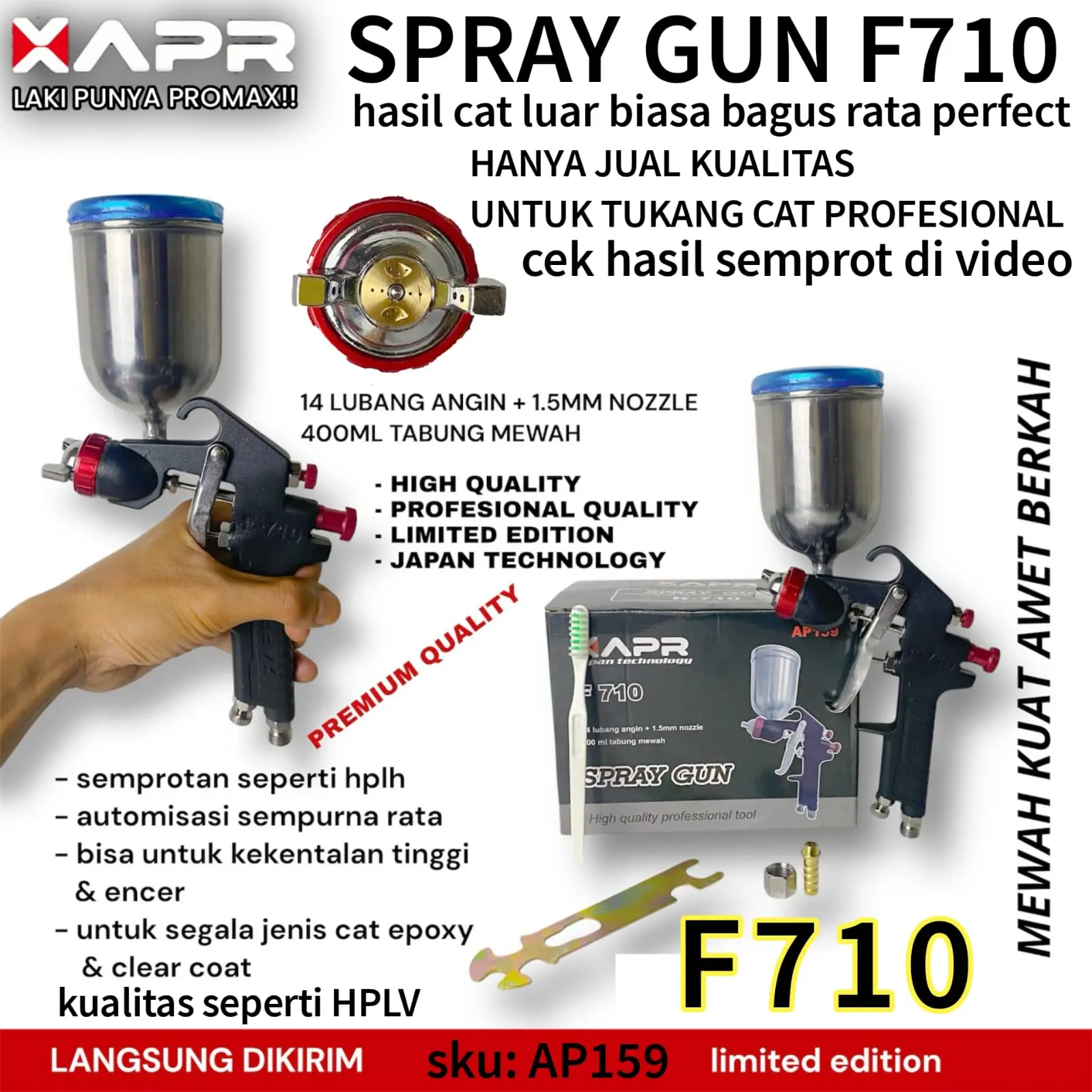 XAPR spray gun F710 14 lubang alat semprot cat nozzle 1,5mm tabung atas 400ml kualitas sama meiji