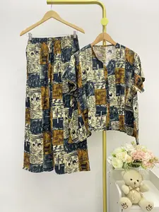 Piyama V Neck Panjang Rayon  Wanita Motif Lucu
