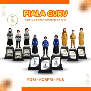 Piala Hari Guru Custom Sticker Tatakan PNS PGRI KORPRI Souvenir Kenang Kenangan Hari Guru Trophy Penghargaan Guru Terfavorit Best Teacher Ever Piala Custom Murah Bahan Akrilik