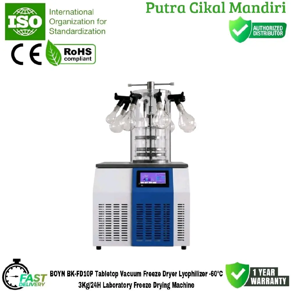 BOYN BK-FD10P Tabletop Vacuum Freeze Dryer Lyophilizer -60°C 3Kg/24H Laboratory Freeze Drying Machine