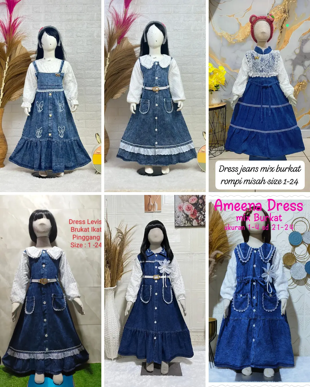 New Gamis Lebaran Anak Bahan Jeans MIx Brokat Terbaru Buat Anak 3-4 Tahun Bisa COD ( Ready Lansung Dikirim )