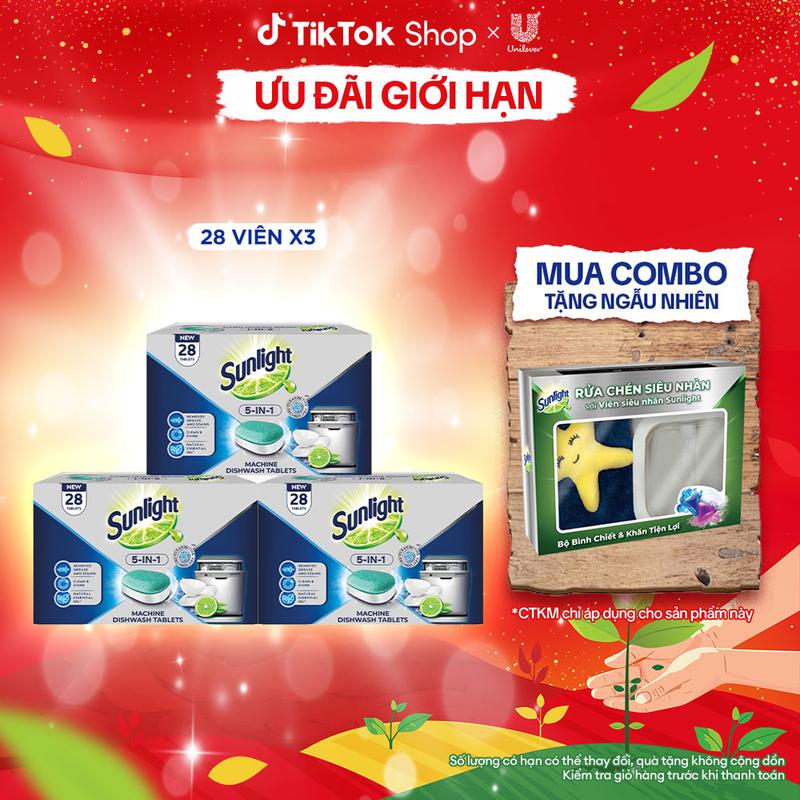  Combo 3 Hộp Viên Rửa Chén Bát SUNLIGHT 5 in 1 Cho Máy Rửa Chén Bát  28V hộp   1  