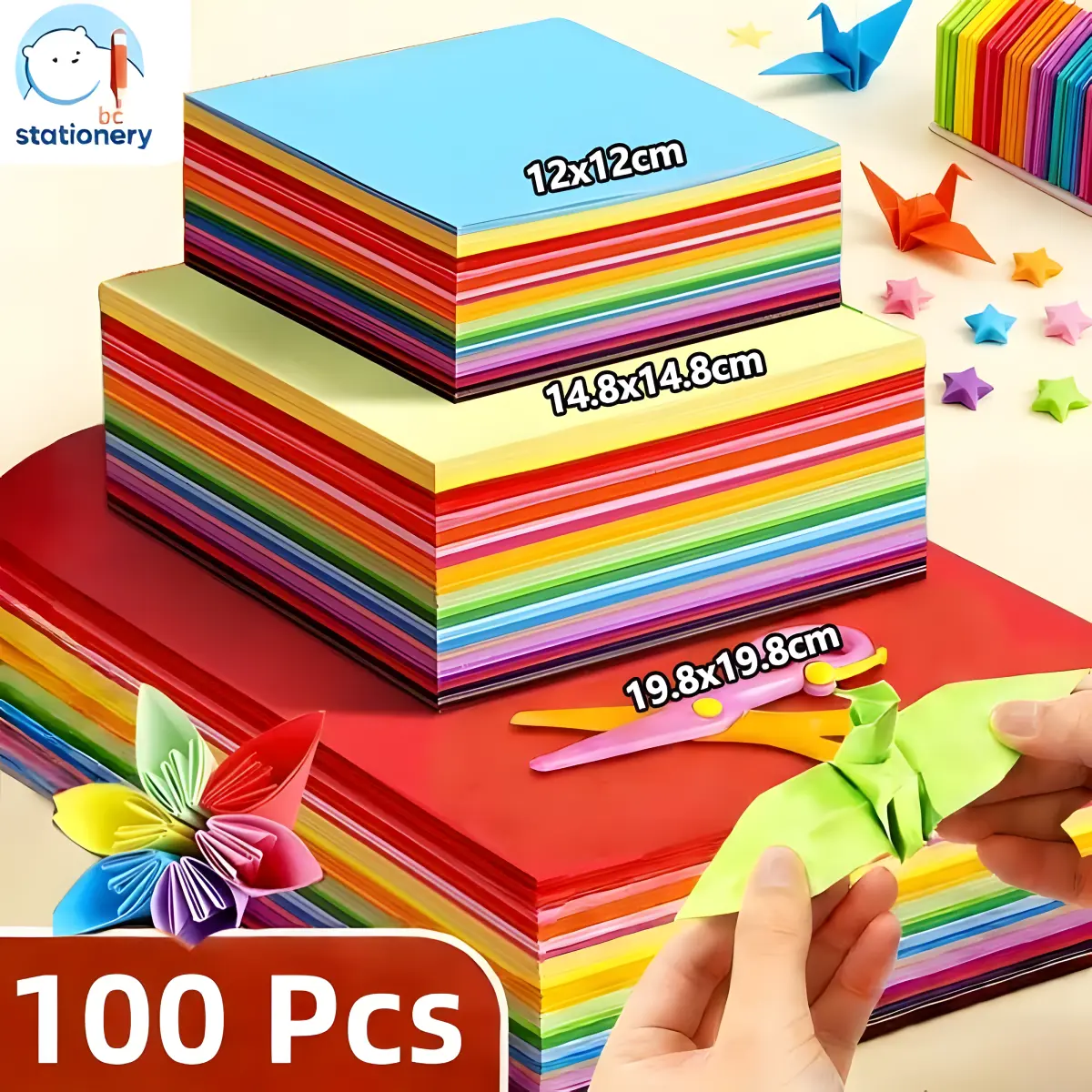 BC-Origami Paper / Kertas Lipat Origami 100 pcs 10 Warna Berbagai Ukuran