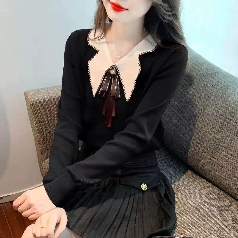 Blouse Rajut Wanita Kerah Lancip Bros Pita 4315 - Knitwear, Dewasa, Baju, Hitam, Panjang, Casual, Top, Cewek 2