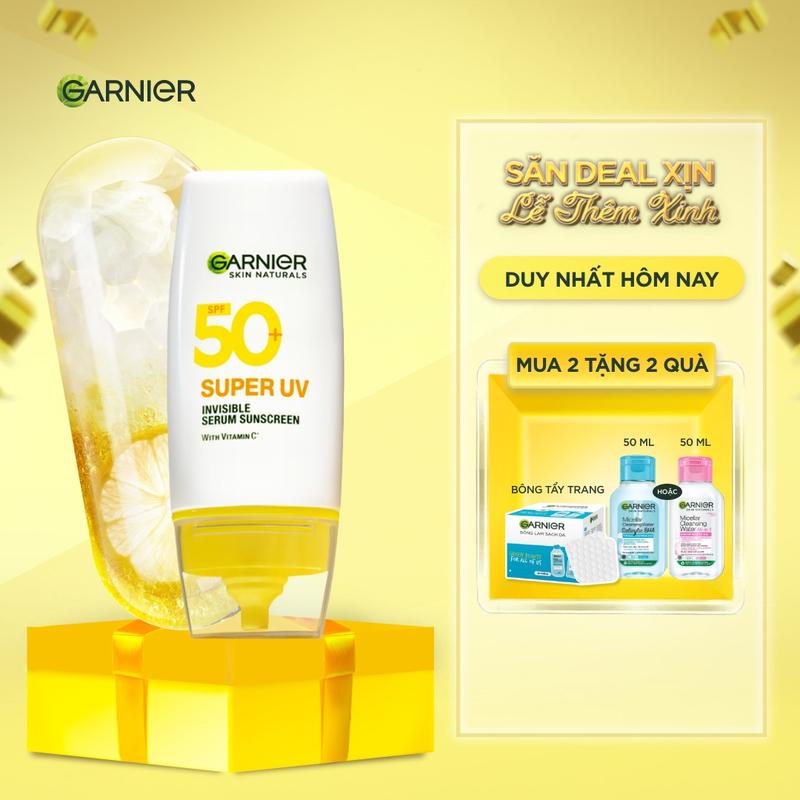  MUA 2 TẶNG 2 QUÀ  Serum chống nắng mỏng nhẹ bảo vệ tối ưu SPF 50+ | PA++++ Garnier Skin Naturals Super UV Invisible Serum Sunscreen 30ML 