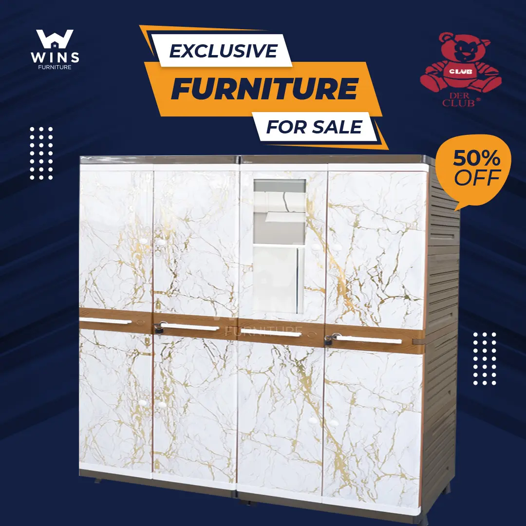 Wins Lemari Pakaian Plastik Club 4 Pintu Full Rak Dan Kunci Minimalis / Rak Baju Jumbo Premium