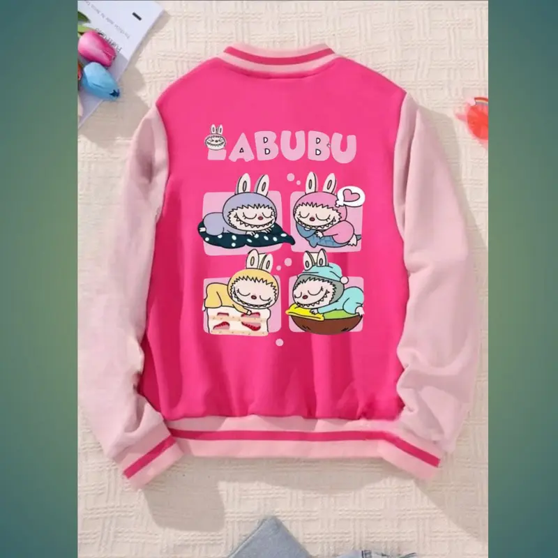 Jaket Varsity Labubu Sleeping 1234 Anak usia 5-10 Tahun Pria Wanita Unisex anak kekinian Fashion 5