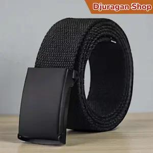 Gesper Ikat Pinggang Pria dan Wanita Katun Kanvas Sabuk Model Jepit Buckle Besi Hitam Polos Belt