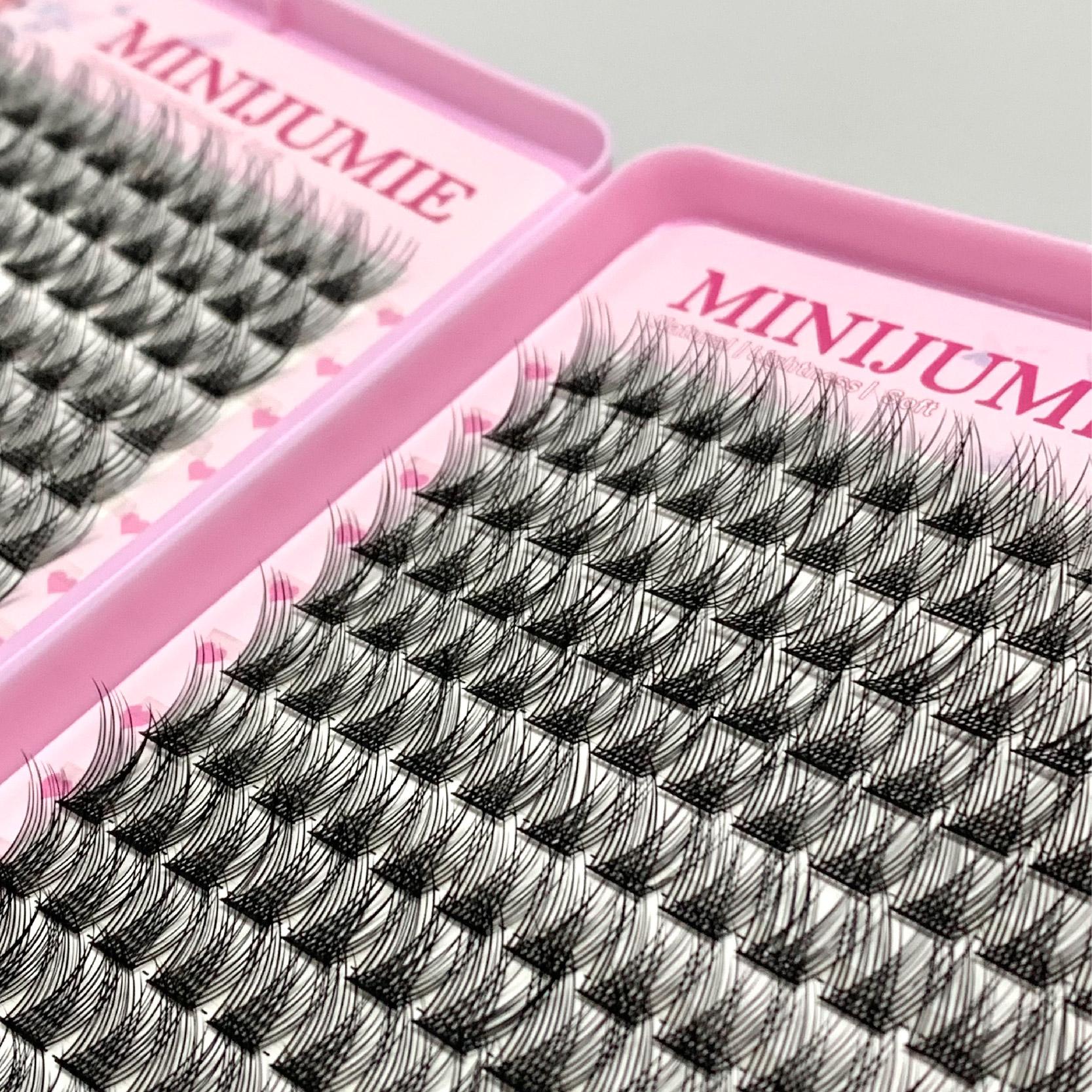 MINIJUMIE Bulu Mata Palsu 14mm dengan Kapasitas Besar dan Keriting Klaster Tunggal Bahan Serat Berkualitas Tinggi Cocok untuk Penampilan Alami Bulumata