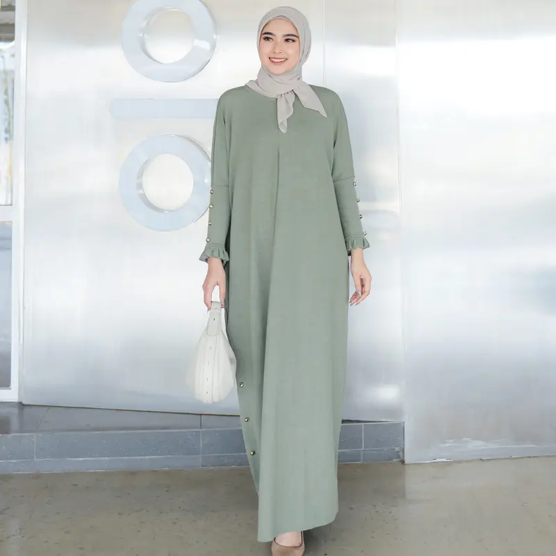 Mecca Dress byEdek Abaya Batwing Ruffle - Knit Premium Wanita  - Kaftan Maxi - Busui Wudhu Friendly 1