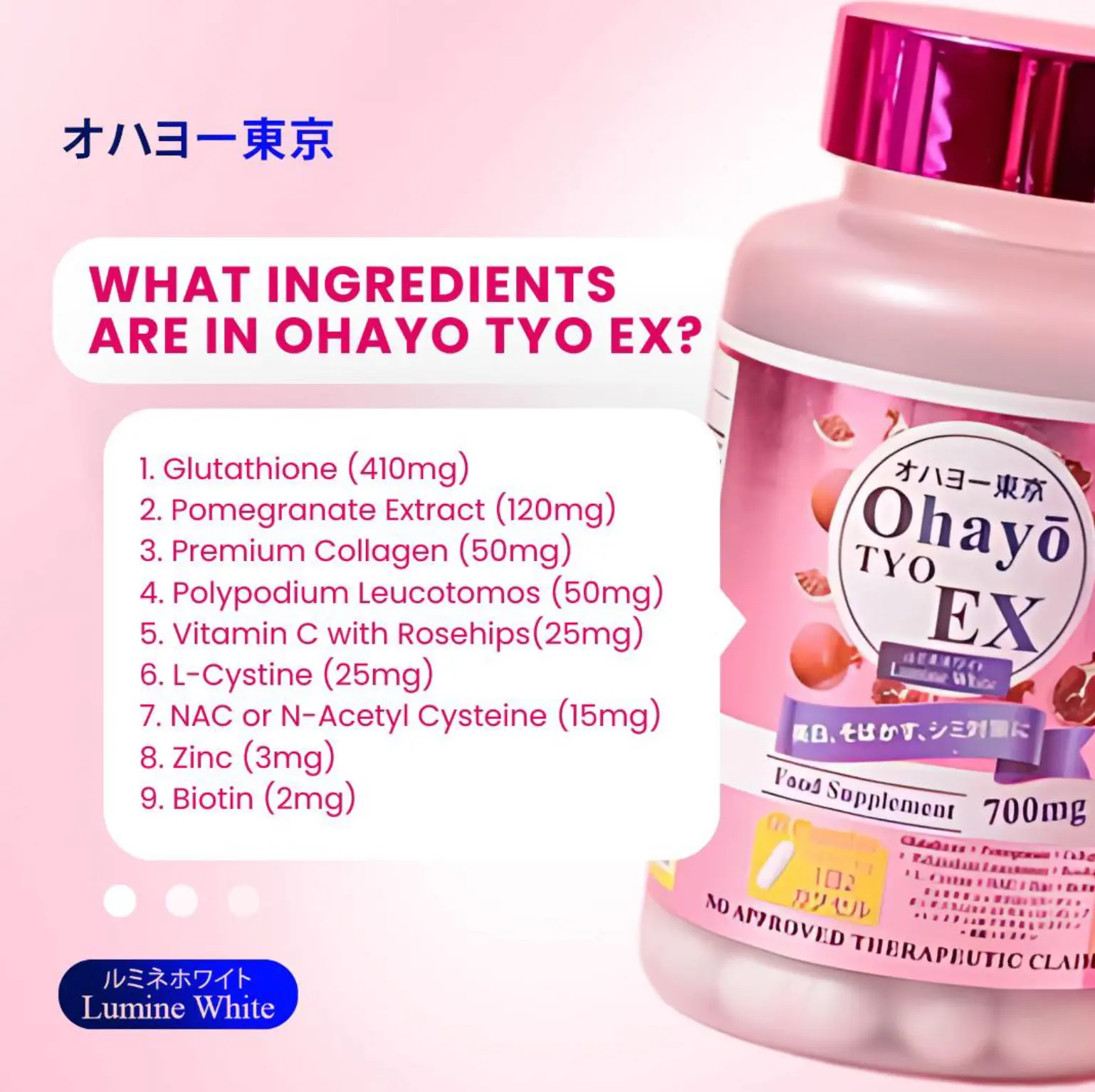 Ohayo TYO EX Lumine White Glutathione + Collagen Skin Support Supplement (60 Capsules) - TikTok Shop Philippines Ohayo TYO EX Lumine White Glutathione + Collagen Skin Support Supplement (60 Capsules) - TikTok Shop Philippines