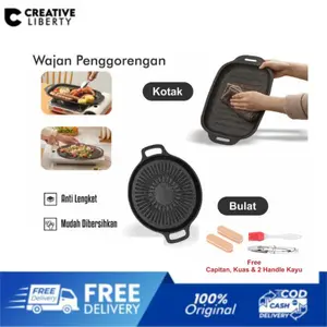 [CL] Grill Pan BBQ Alat Pemanggang Bentuk Bulat Kotak Wajan Bakar Sate Ayam Daging Anti Lengket