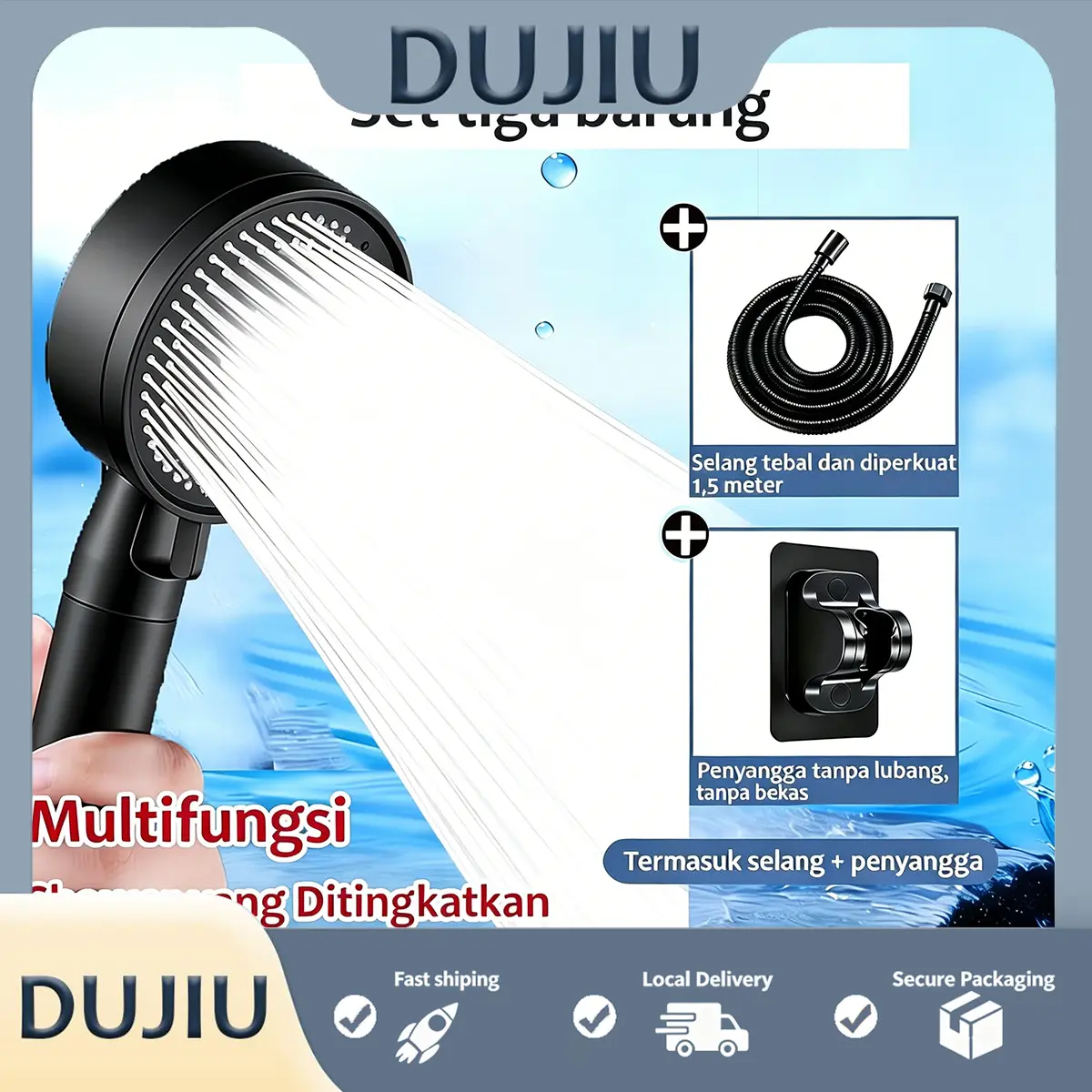 BOGAGROUP Kepala Pancuran Hitam 5 Mode Semprotan Pancuran Bunga dan Bertekanan Super Kuat Set Kamar Mandi dengan Mode Pembuangan yang Dapat Disesuaikan Kenyamanan dan Efisiensi Mandi