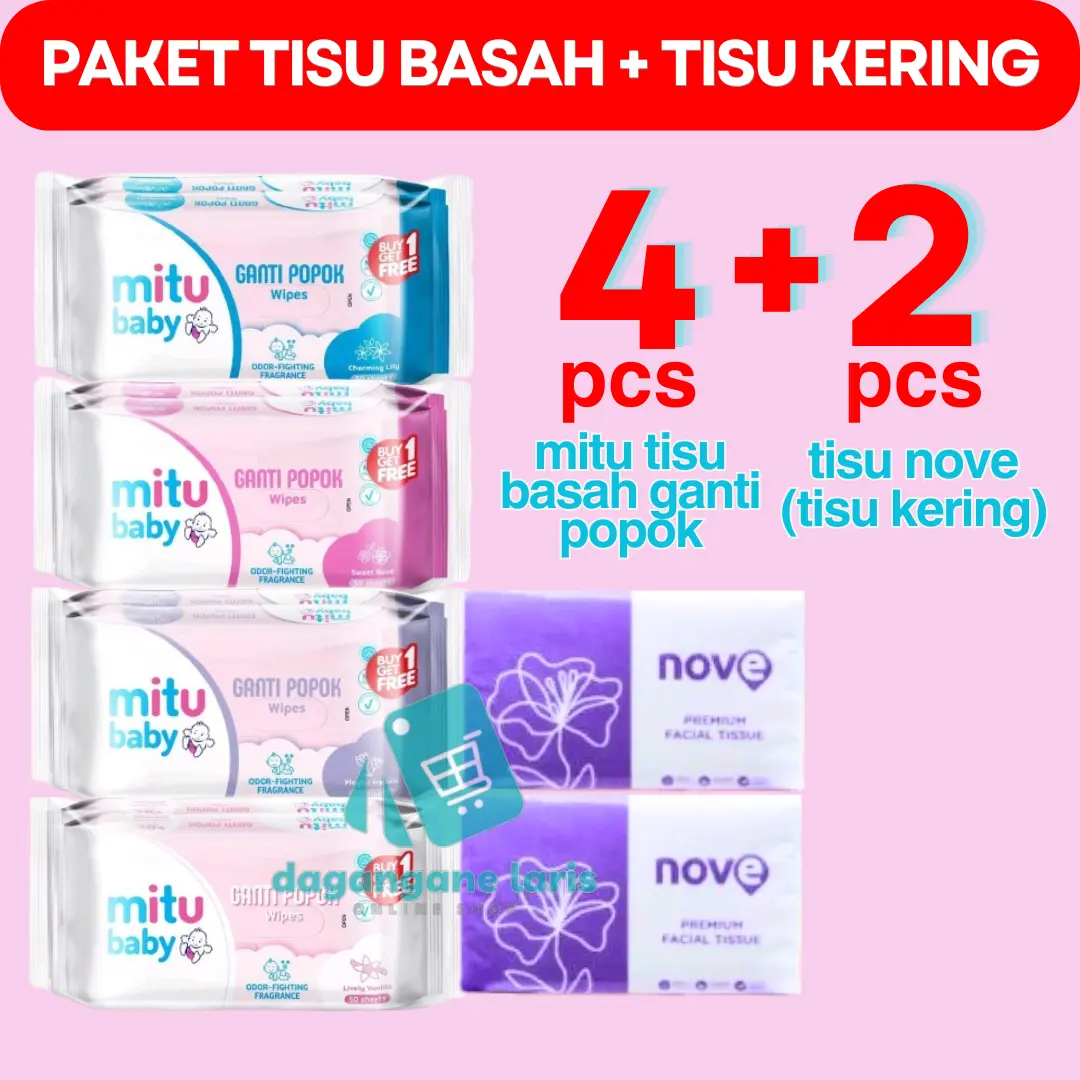 2pack/4pcs mitu ganti popok+2pcs TISU KERING nove