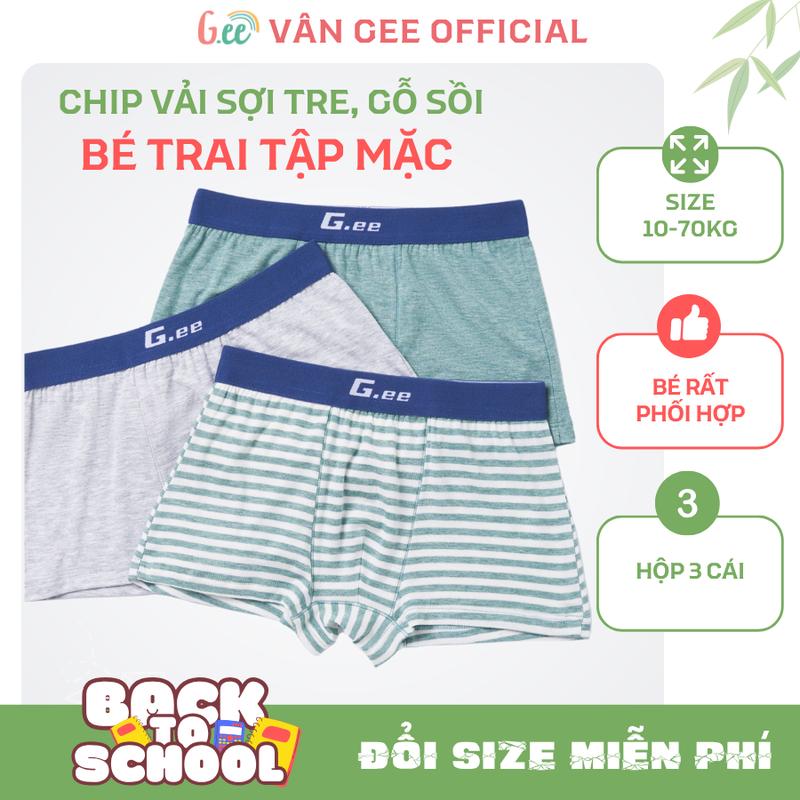 Quần lót bé trai, Set 3 chip đùi bé trai vải gỗ sồi mềm mại thoải mái cho bé tập mặc, mới mặc chip thương hiệu Gee