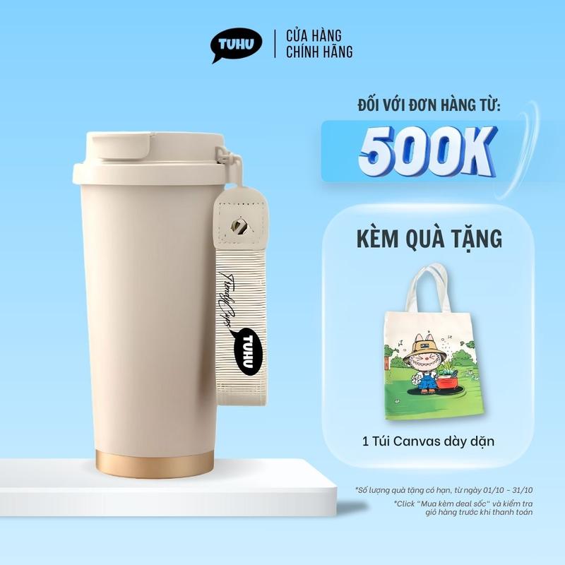 Ly giữ nhiệt khắc tên COFFEE 530ml, cốc nước giữ nhiệt nóng lạnh inox 316 cao cấp có quai xách tiện lợi – TUHUHOUSE