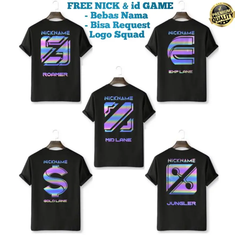 Kaos T-shirt Game Mobile Legend Motif Baru Allrole Baju MLBB Custom Nama Distro Atasan Pria Wanita Gaming Lane Jungler Exp Roamer Mid Gold Lane Termurah