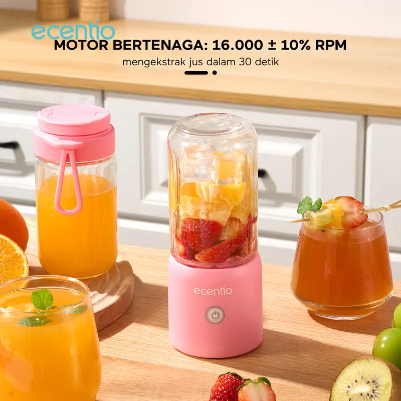 【In stock live】【10 Mata pisau】【Garansi 1 tahun】【Pengemasan bubble wrap dijamin aman 】ecentio blender 10 pisau juicer Kaca Tebal 2 Cup mini portable dengan sedotan 380ml+380ml 6