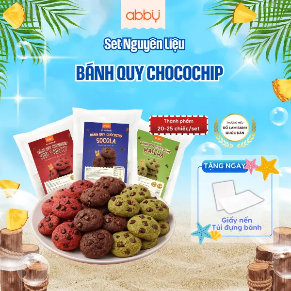 [ABBY] Set làm bánh Chocochip Cookie 3 vị - Thành phẩm 20 - 25 chiếc/set - Nguyên liệu làm bánh cookies chocolate tại nhà