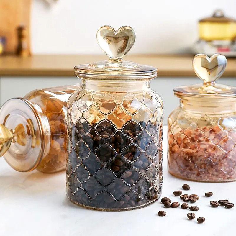Toples Kaca Aesthetic Kedap Udara Tutup Love Mewah Sealed Food Storage Heart Lid Glass Jar 4