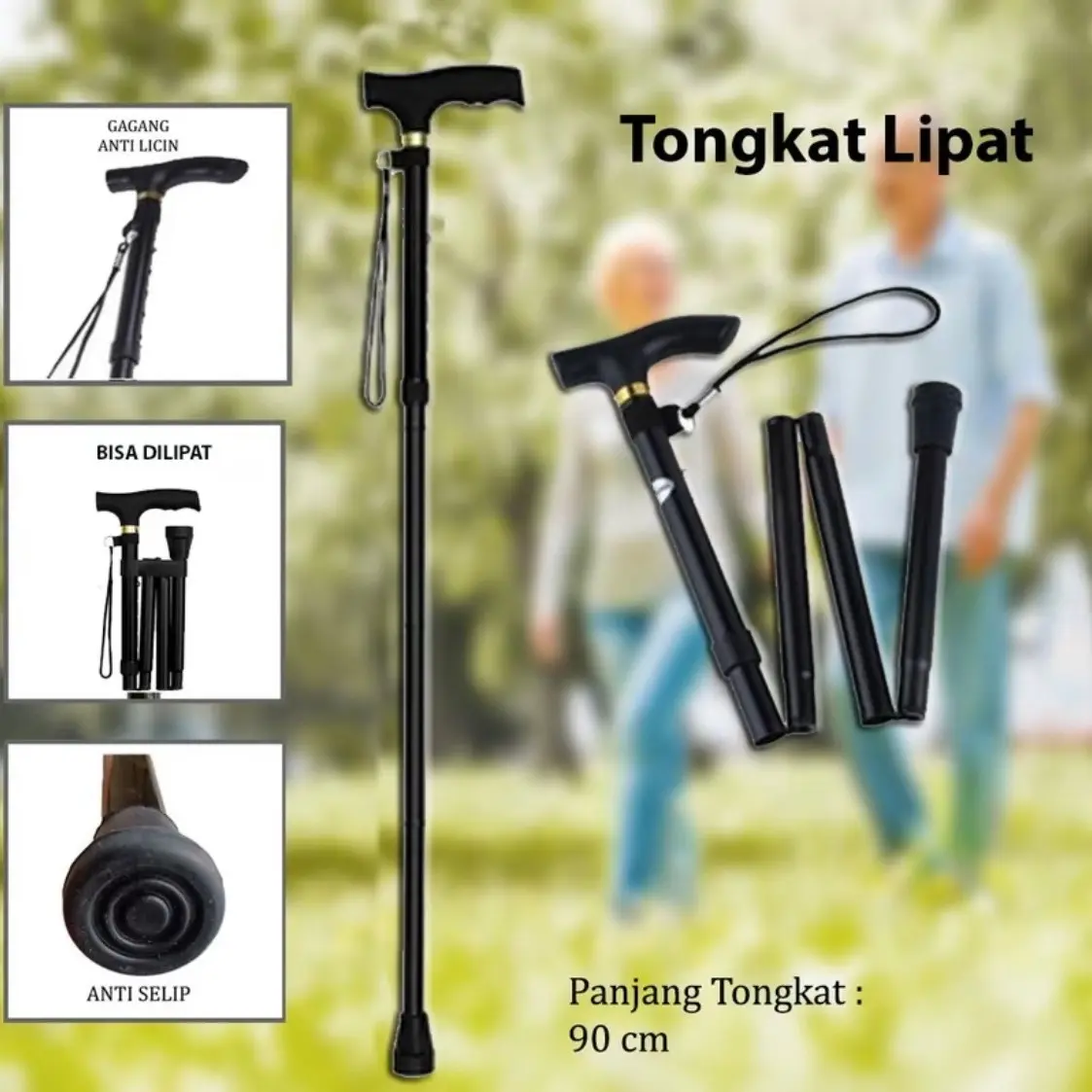 Tongkat Lipat Alat Bantu Jalan  Lansia / Orang tua - Tongkat Alat Bantu Jalan Lansia Adjustable Pengaturan Ketinggian - Tongkat Jalan Tongkat Kaki 1 lurus