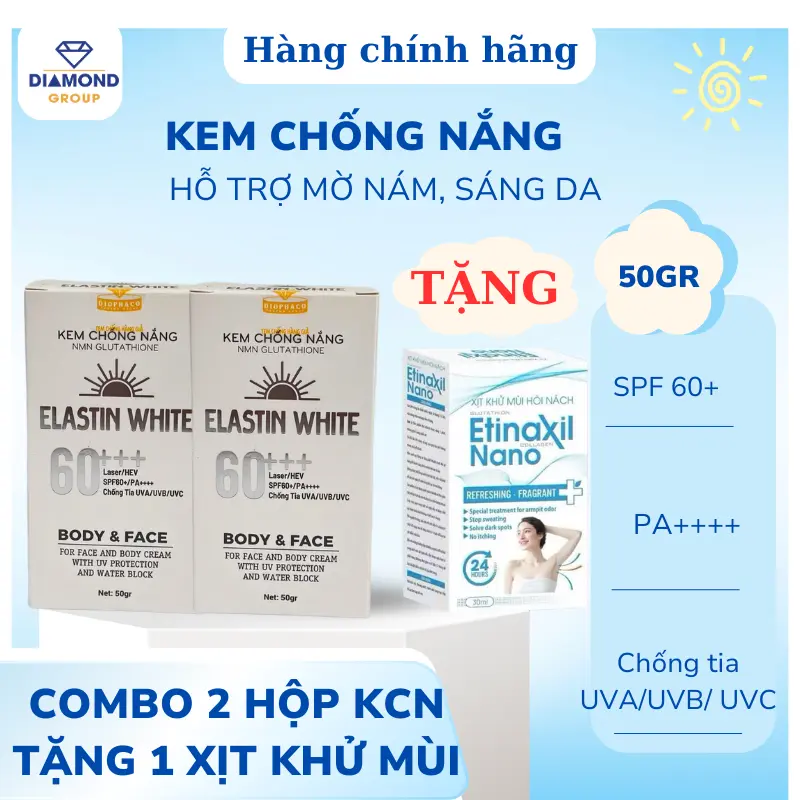 COMBO 2 KEM CHỐNG NẮNG SPF 60 PA+++ NMN hỗ trợ mờ nám sáng da boby & Face 50g