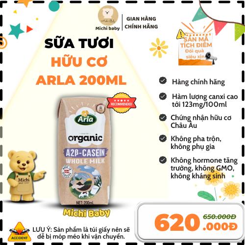 Không quà- 1 Thùng 20 Hộp Sữa Tươi UHT Hữu Cơ Đạm A2 Arla Đan Mạch 200ml - Michi Baby MC888