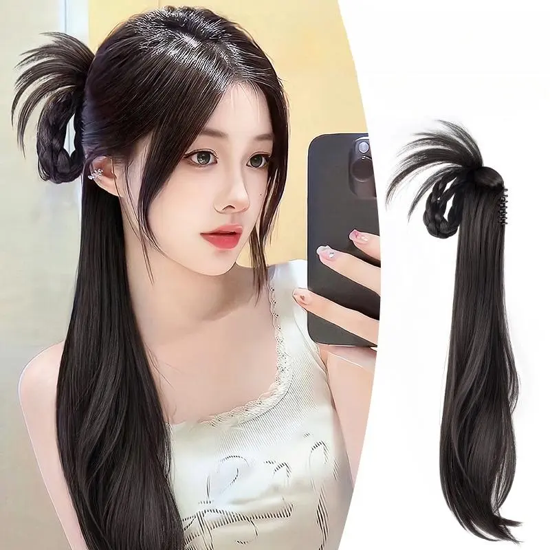 Tóc giả gợn sóng với bím tóc cho phụ nữ, 45cm, nối tóc